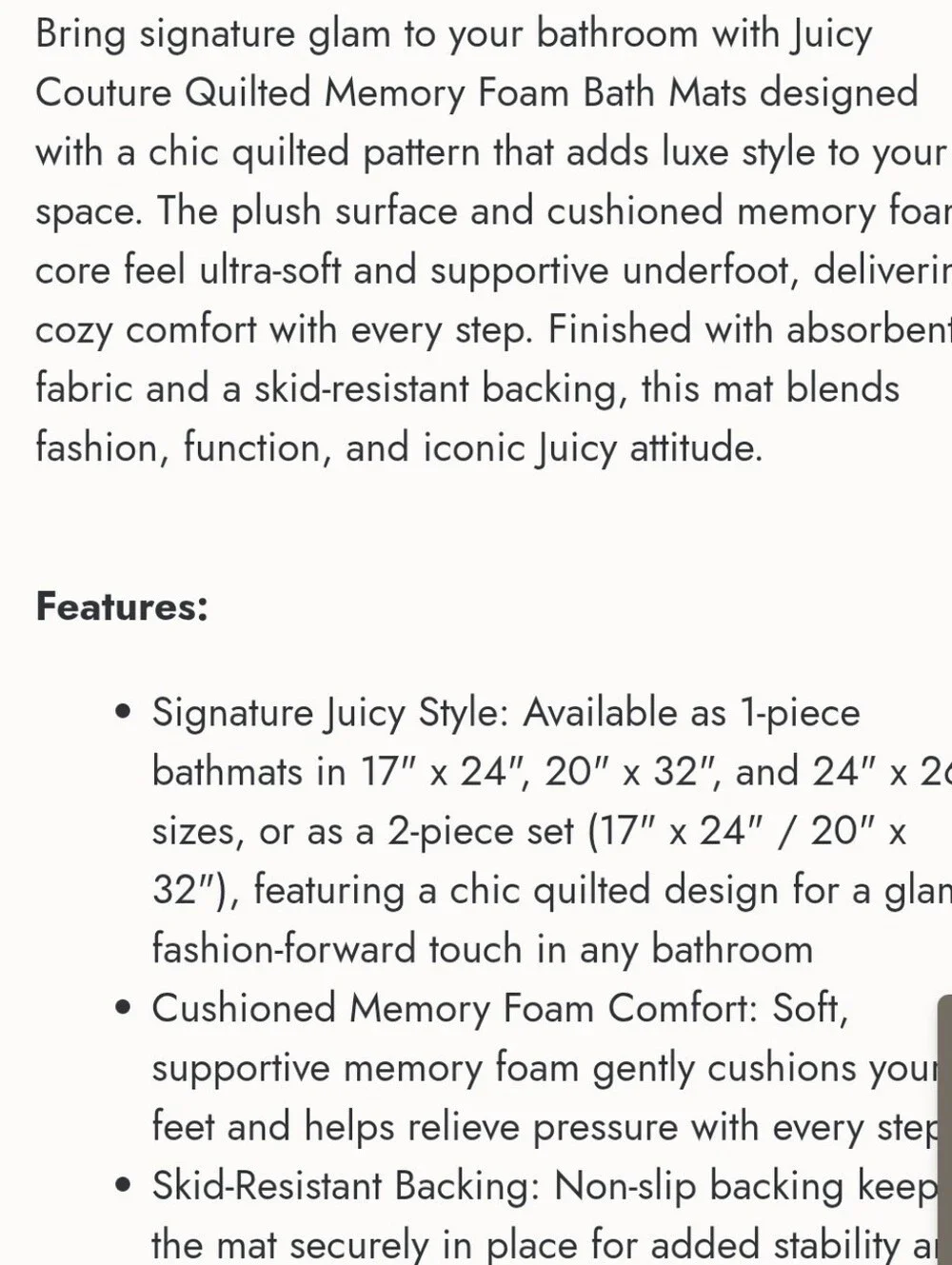 Juicy Couture Home 2-PC Set Corset Bows Embossed Quilted Memory Foam Bath Rugs
